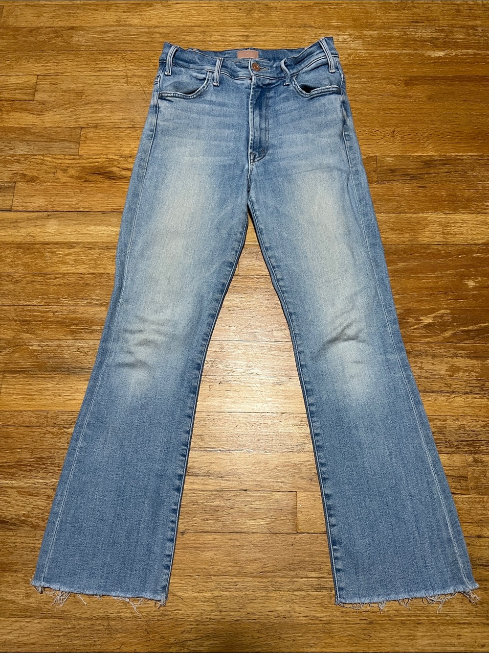 MOTHER The Hustler Ankle Fray Jeans Light Wash Blue Au Revoir Size 27